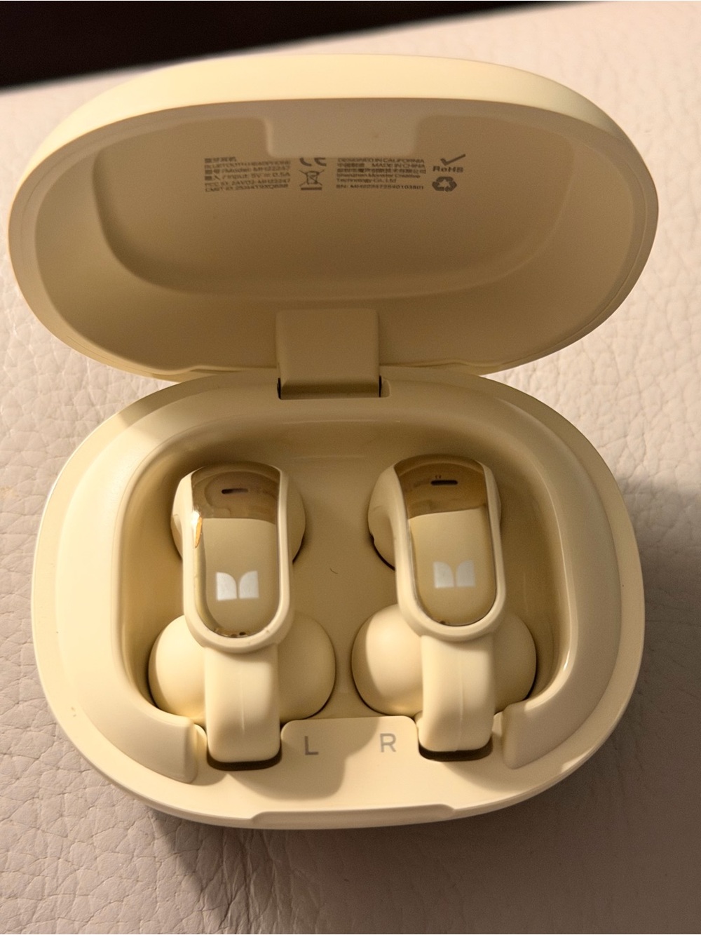 Cream Wireless Earbuds in Charging Case